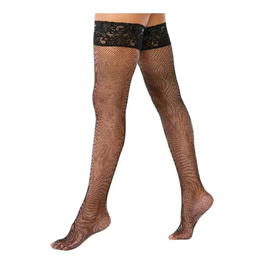 Plus Size SMALL Square Black Fishnet Thigh High Stocking